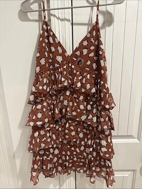 Angel Biba Rust Brown Spotted Ruffle Mini Dress